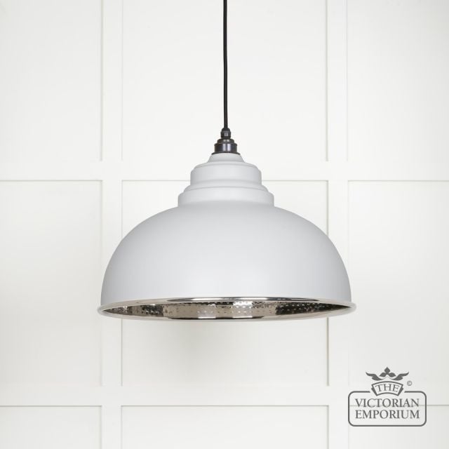 Harlow Pendant light in Hammered Nickel with Flock Exterior