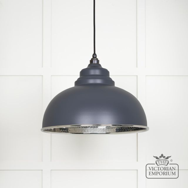 Harlow Pendant Light In Hammered Nickel With Slate Exterior 45472sl Main L