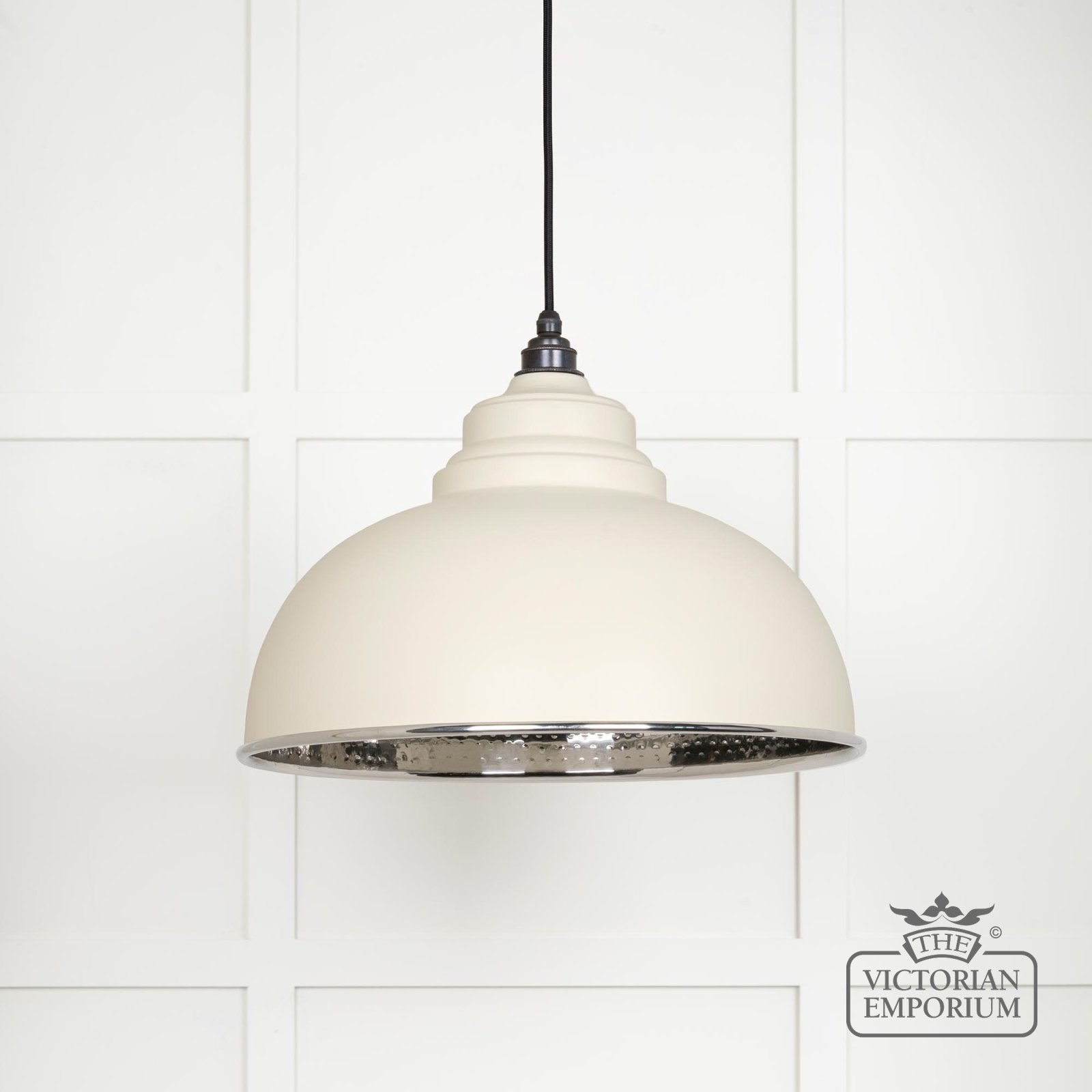 Harlow Pendant light in Hammered Nickel with Teasel Exterior