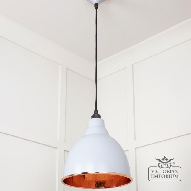 Brindle Pendant Light In Birch With Hammered Copper Interior 49500bi 3 L