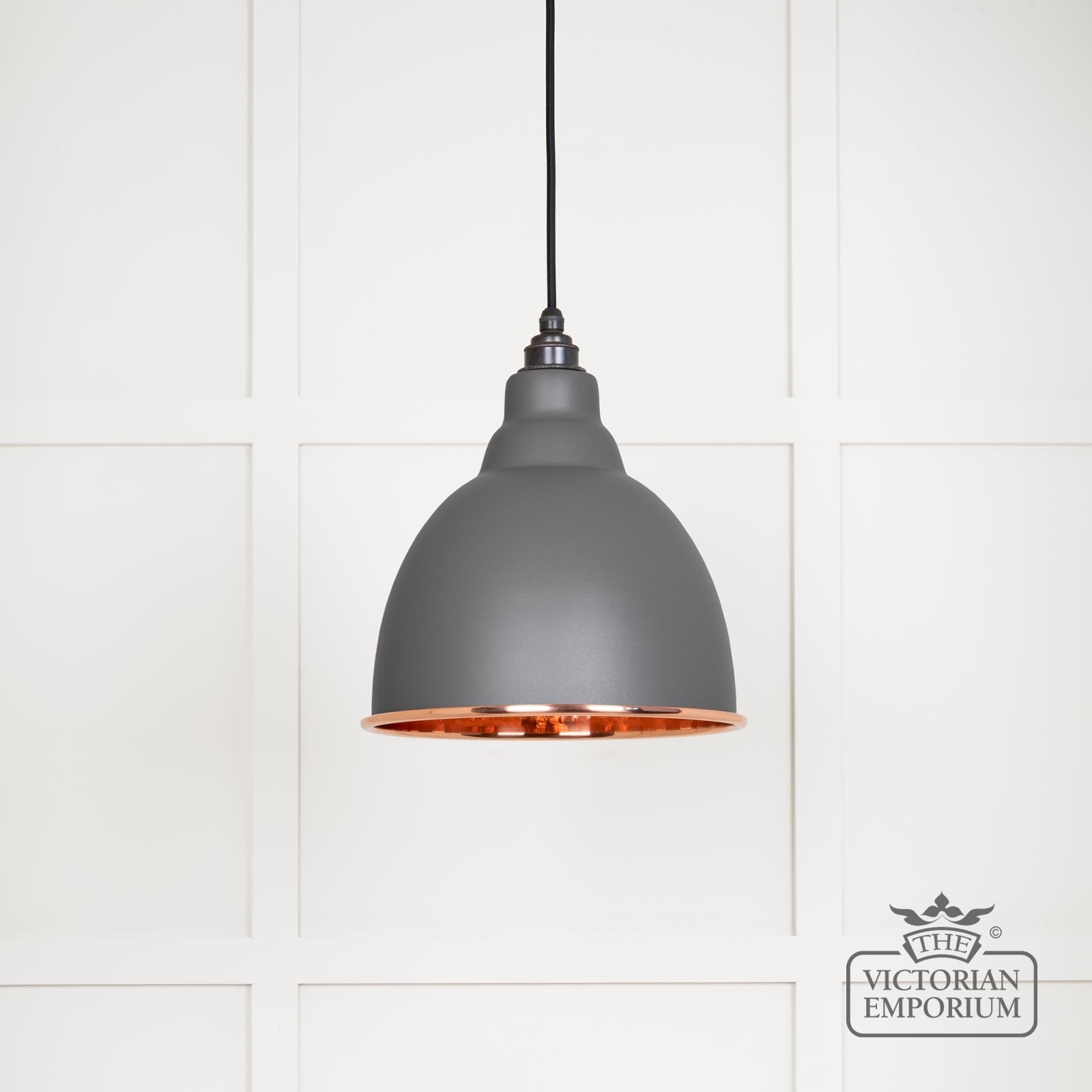 Brindle Pendant Light in Bluff with Hammered Copper Interior