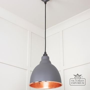 Brindle Pendant Light In Bluff With Hammered Copper Interior 49500bl 2 L