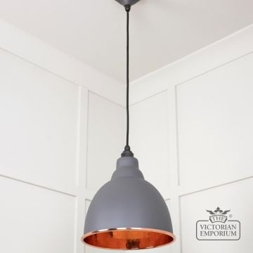 Brindle Pendant Light In Bluff With Hammered Copper Interior 49500bl 3 L
