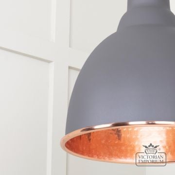 Brindle Pendant Light In Bluff With Hammered Copper Interior 49500bl 4 L