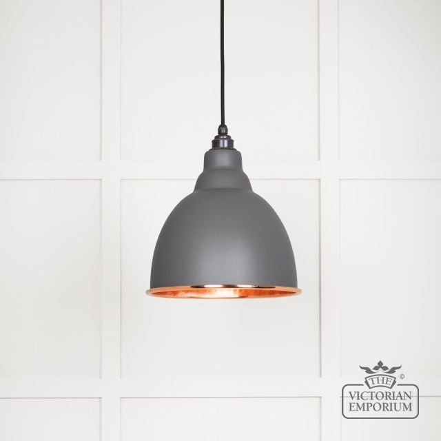 Brindle Pendant Light In Bluff With Hammered Copper Interior 49500bl Main L