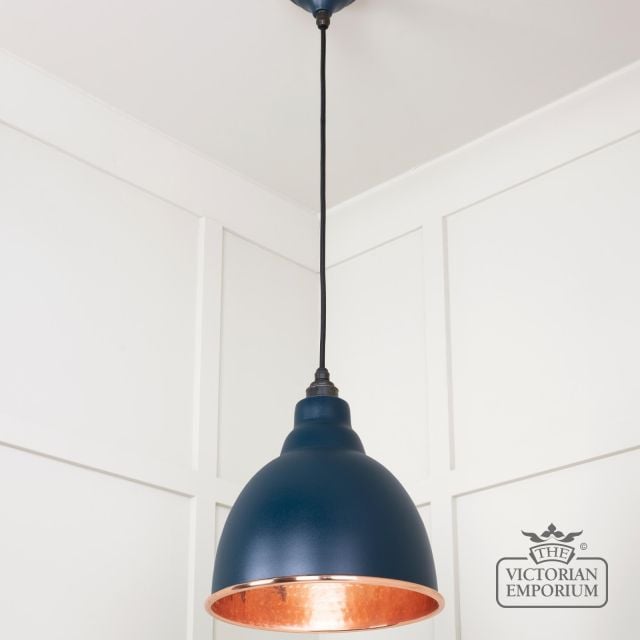 Brindle Pendant Light In Dusk With Hammered Copper Interior 49500du 2 L