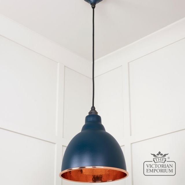 Brindle Pendant Light In Dusk With Hammered Copper Interior 49500du 3 L