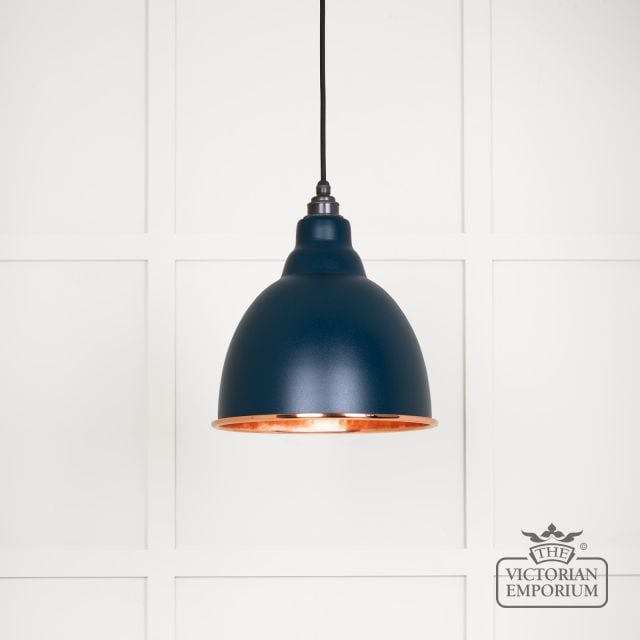Brindle Pendant Light In Dusk With Hammered Copper Interior 49500du Main L