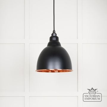 Brindle Pendant Light in Black with Hammered Copper Interior
