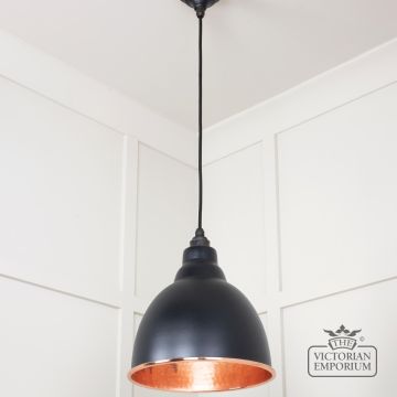 Brindle Pendant Light In Black With Hammered Copper Interior 49500eb 2 L