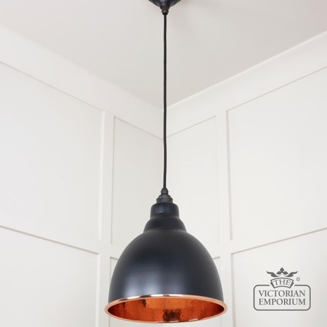 Brindle Pendant Light In Black With Hammered Copper Interior 49500eb 3 L