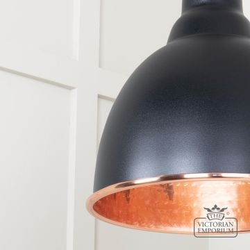 Brindle Pendant Light In Black With Hammered Copper Interior 49500eb 4 L