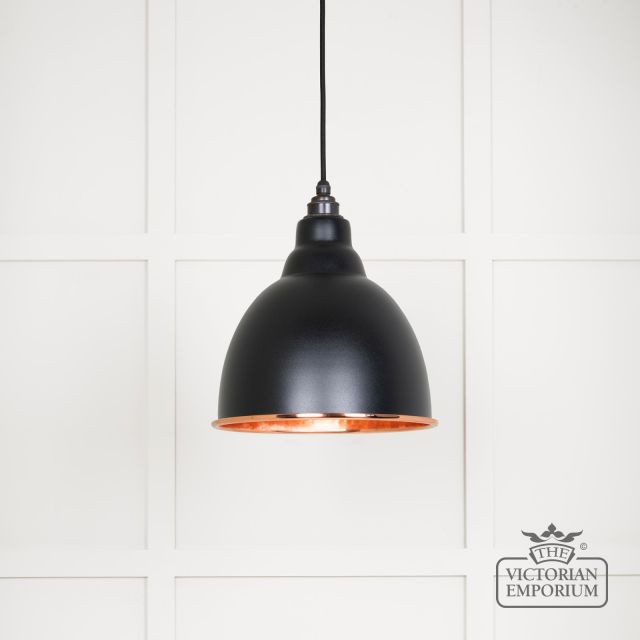 Brindle Pendant Light In Black With Hammered Copper Interior 49500eb Main L