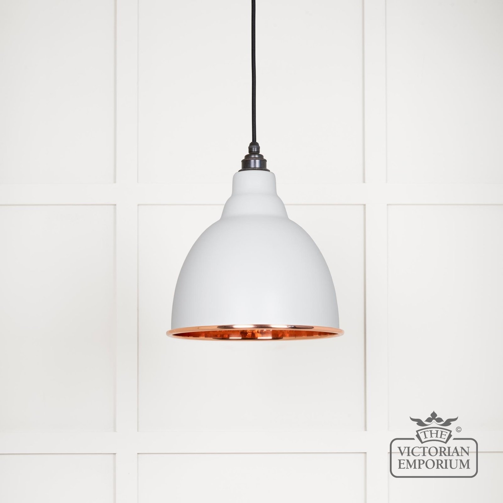 Brindle Pendant Light in Flock with Hammered Copper Interior