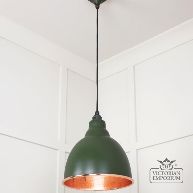 Brindle Pendant Light In Heath With Hammered Copper Interior 49500h 2 L