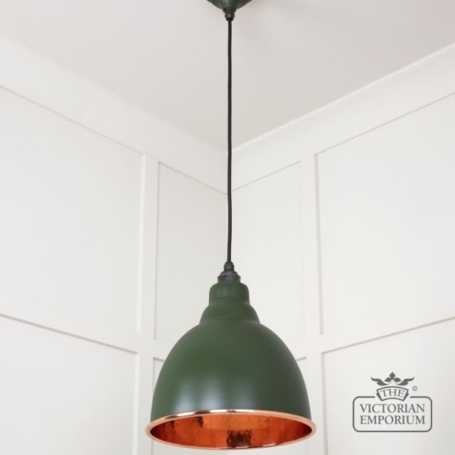 Brindle Pendant Light In Heath With Hammered Copper Interior 49500h 3 L