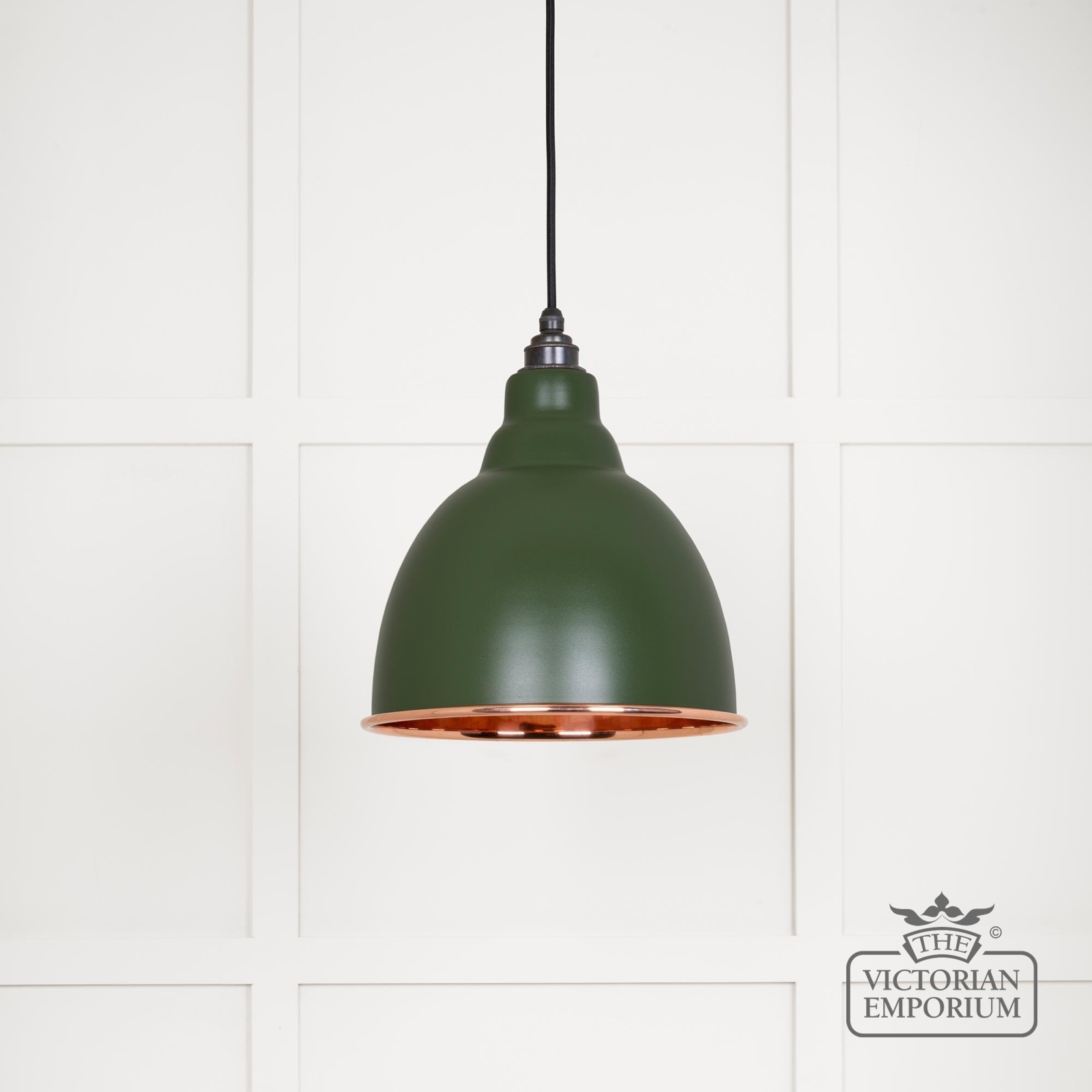 Brindle pendant light in smooth copper with heath exterior