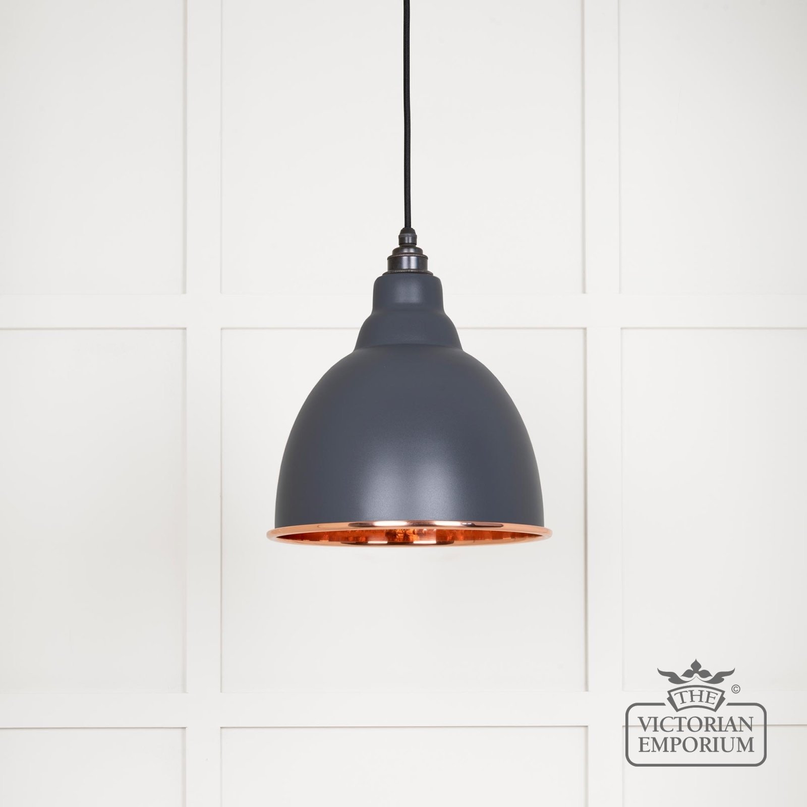 Brindle Pendant Light in Slate with Hammered Copper Interior