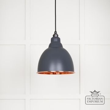 Brindle Pendant Light In Slate With Hammered Copper Interior 49500sl 1 L