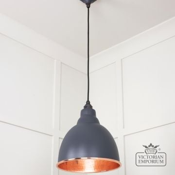 Brindle Pendant Light In Slate With Hammered Copper Interior 49500sl 2 L