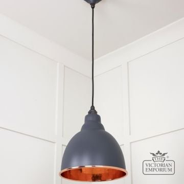 Brindle Pendant Light In Slate With Hammered Copper Interior 49500sl 3 L