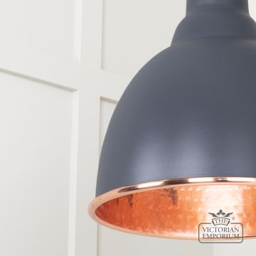 Brindle Pendant Light In Slate With Hammered Copper Interior 49500sl 4 L