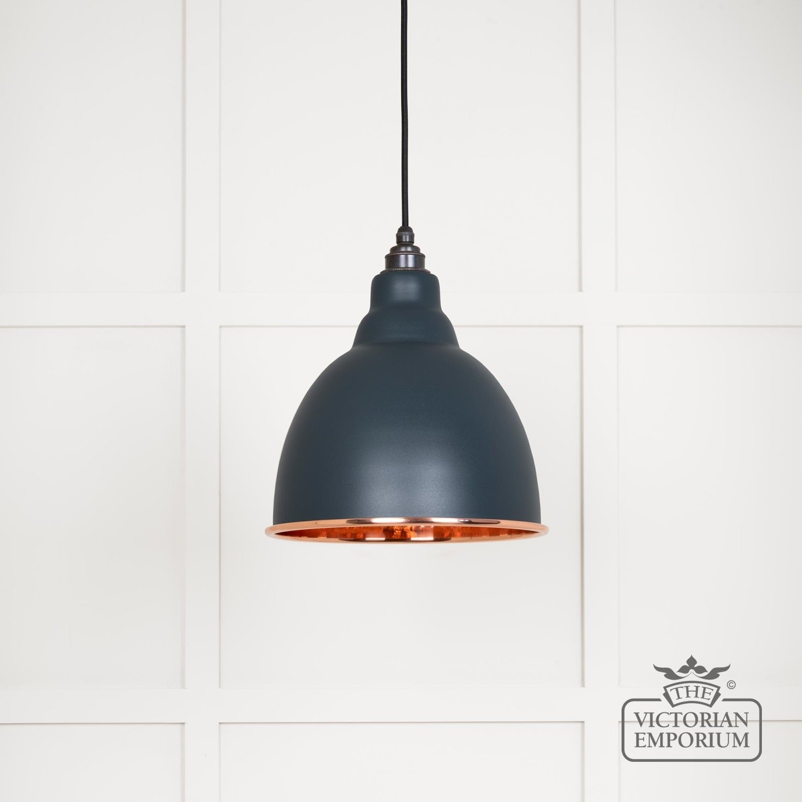 Brindle Pendant Light in Soot with Hammered Copper Interior