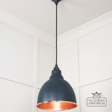 Brindle Pendant Light In Soot With Hammered Copper Interior 49500so 2 L