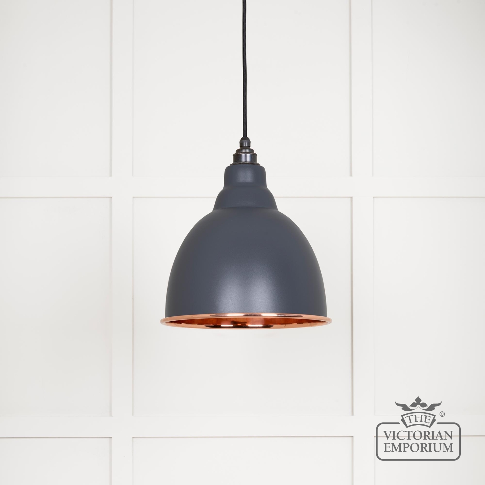 Brindle Pendant Light in Smooth Copper with Slate Exterior