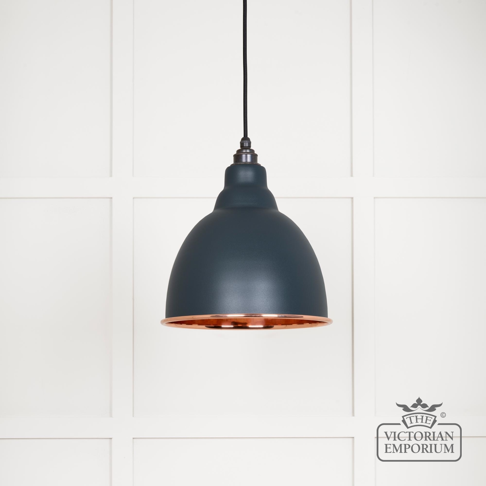 Brindle Pendant Light in Smooth Copper with Soot Exterior