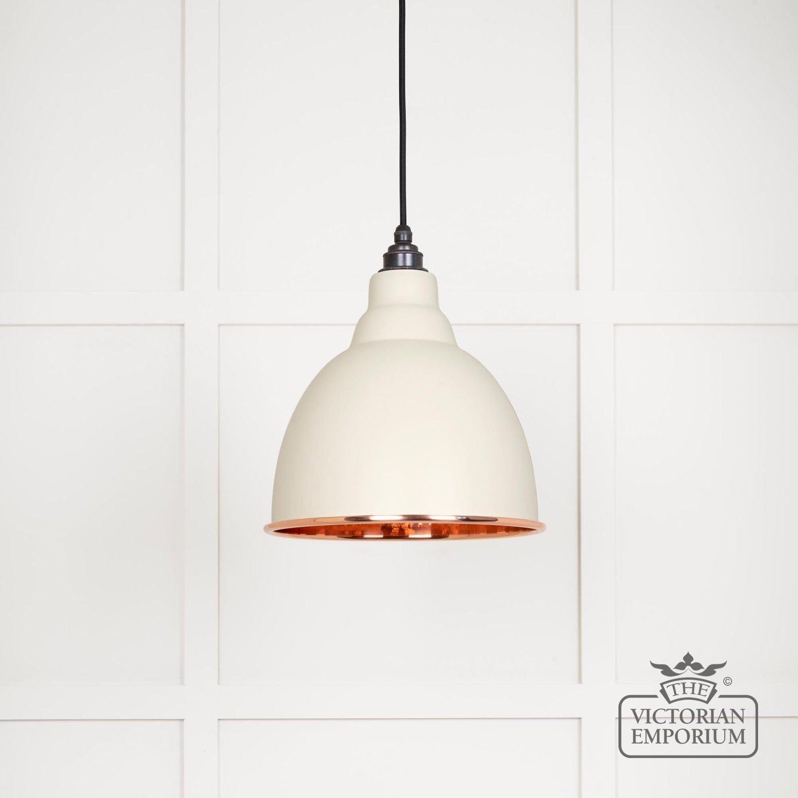 Brindle pendant light in Teasel with hammered copper interior