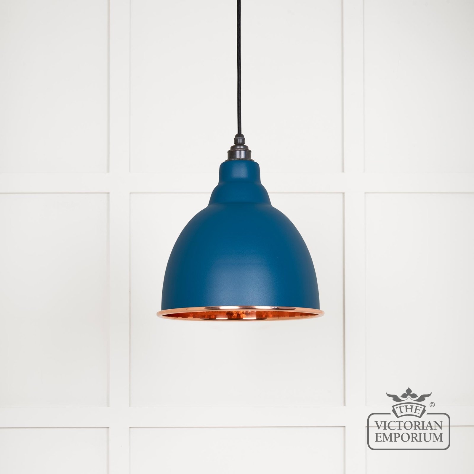Brindle pendant light in Upstream with hammered copper interior