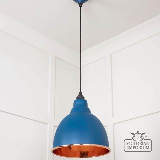 Brindle Pendant Light In Upstream With Hammered Copper Interior 49500u 3 L