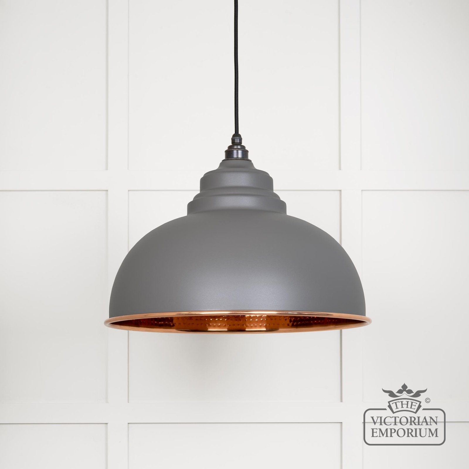 Harlow Pendant Light in Bluff with Hammered Copper Interior