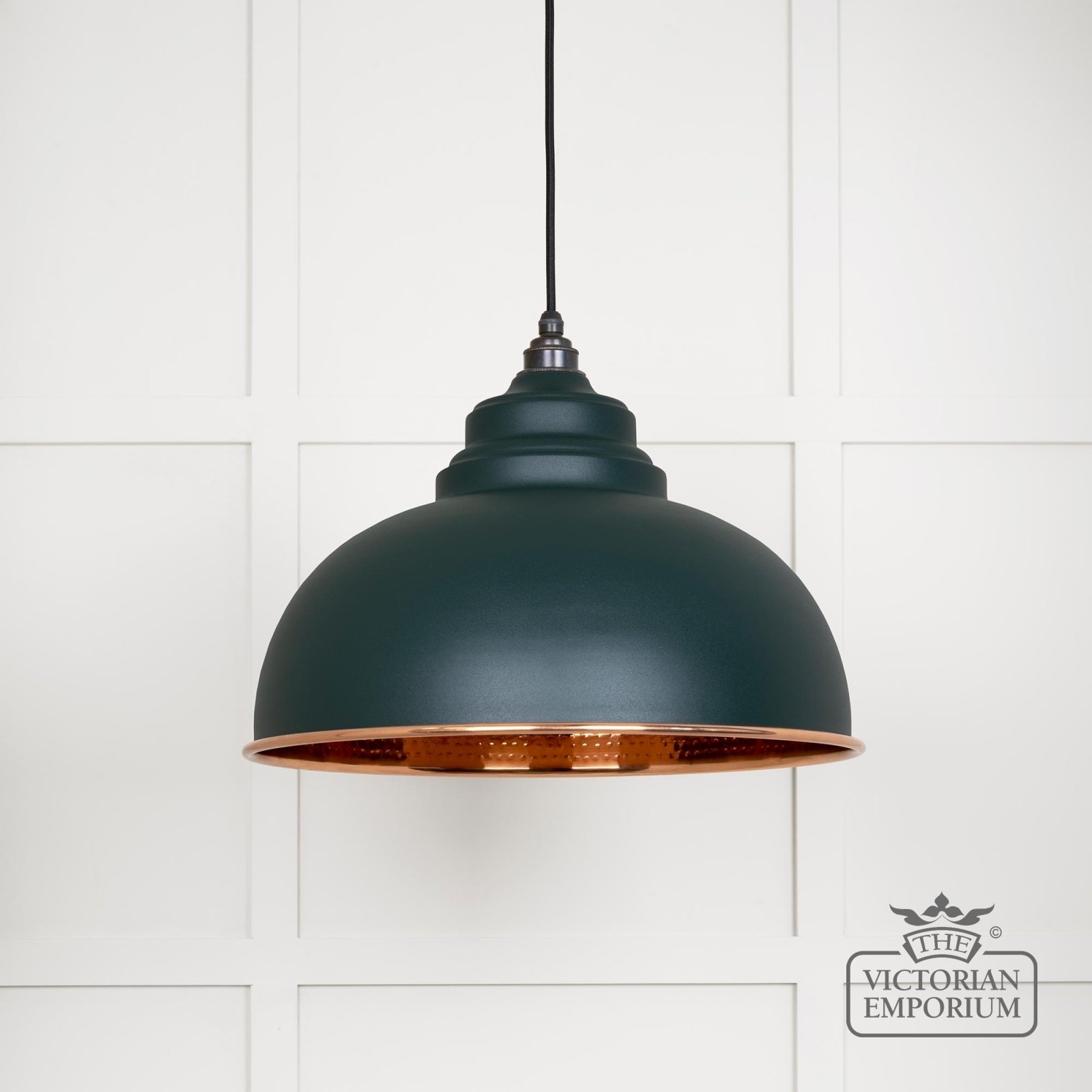 Harlow pendant light in Dingle with hammered copper interior