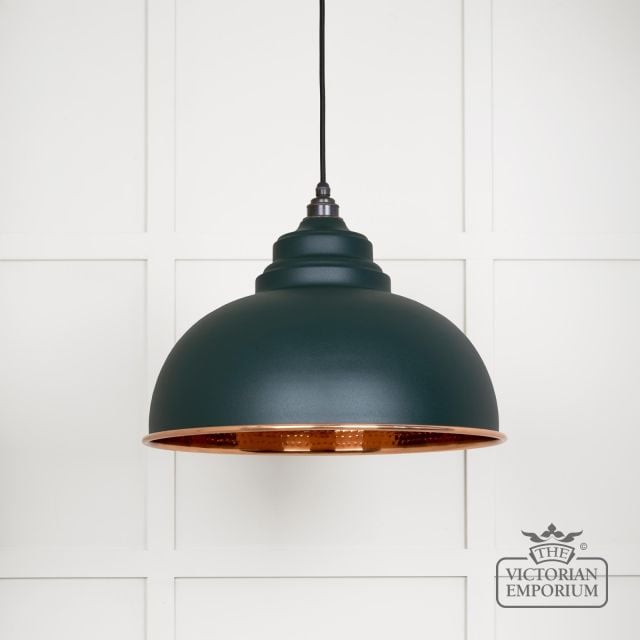 Harlow Pendant Light in Dingle with Hammered Copper Interior