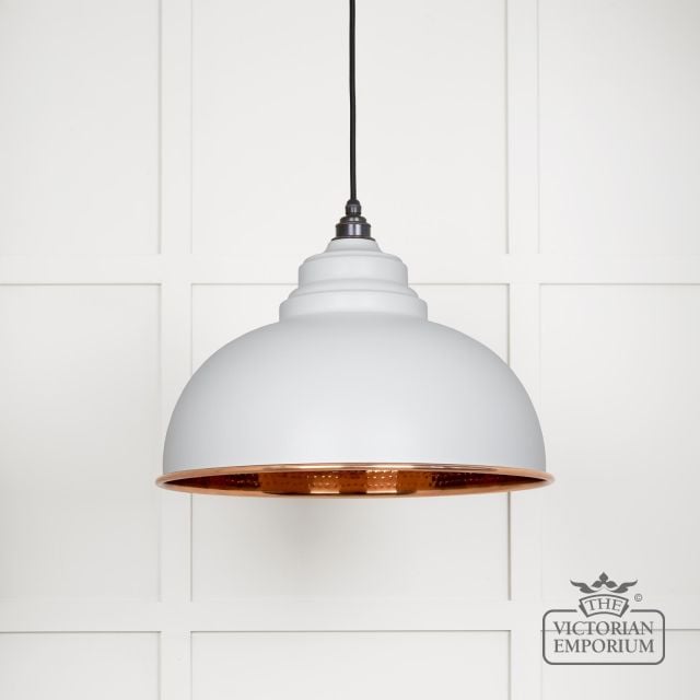 Harlow Ppendant Light in Flock with Hammered Copper Interior