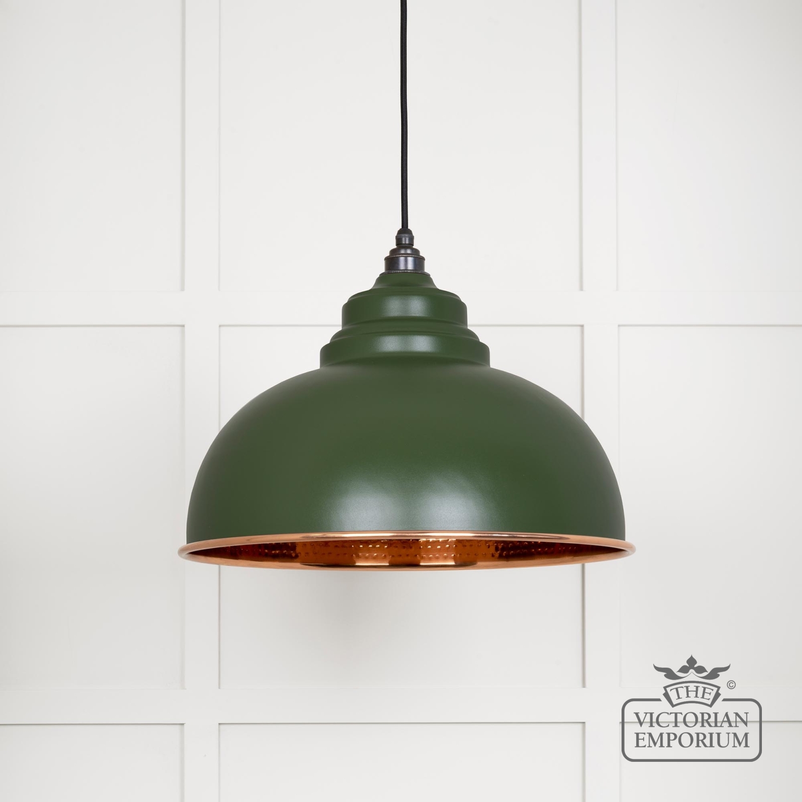 Harlow pendant light in Heath with hammered copper interior