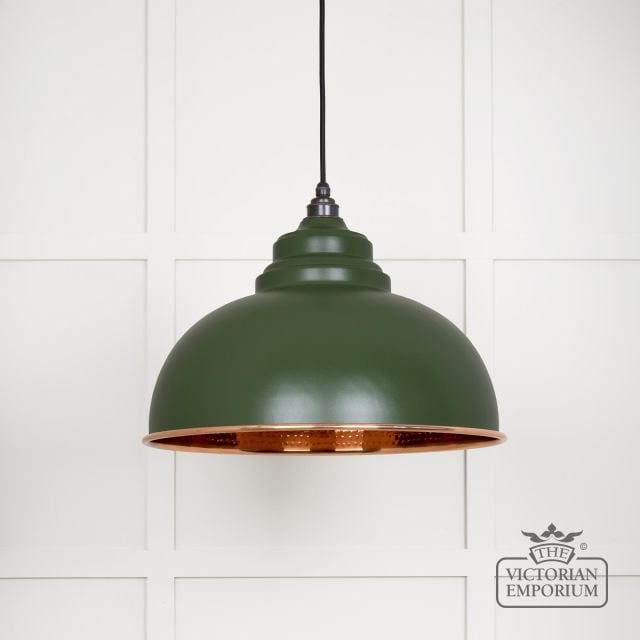 Harlow Pendant Light in Heath with Hammered Copper Interior