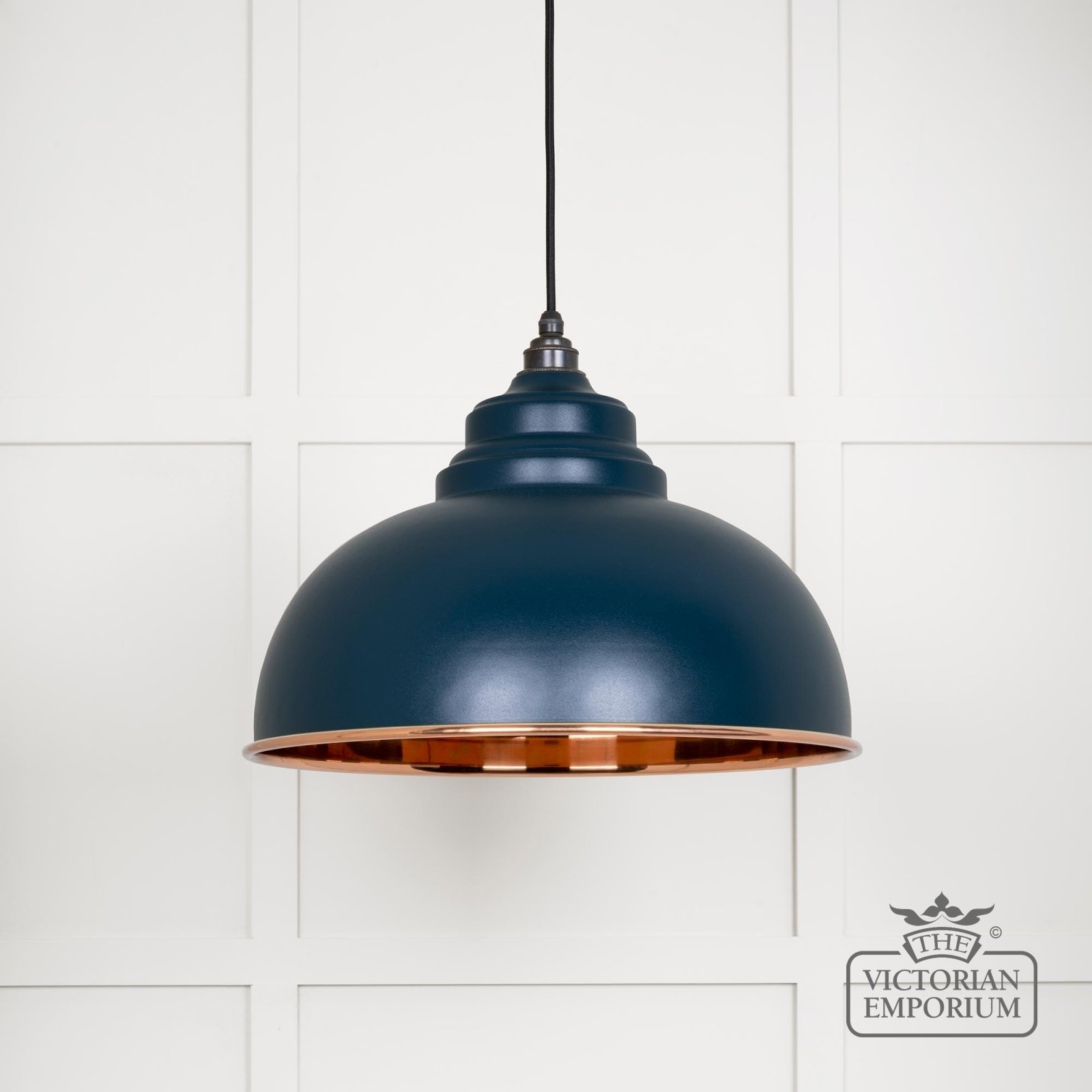 Harlow pendant light in smooth copper with Dusk exterior
