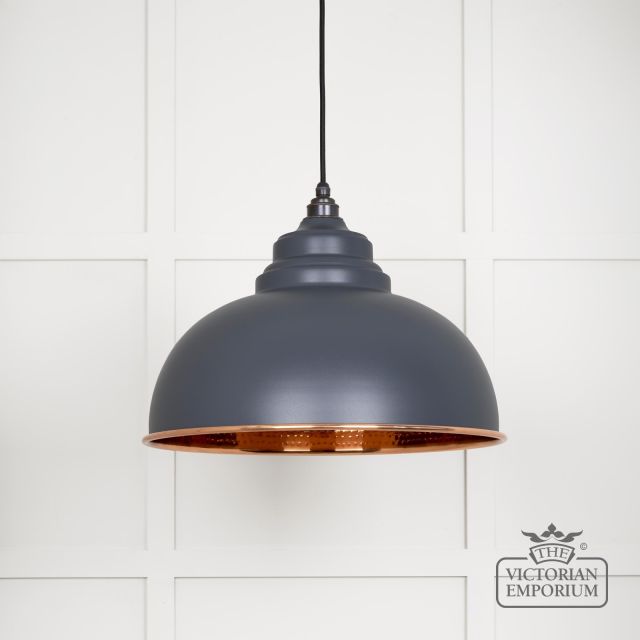 Harlow Pendant Light in Hammered Copper with Slate Exterior