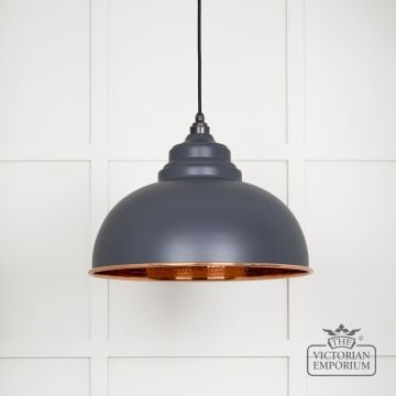 Harlow Pendant Light In Hammered Copper With Slate Exterior 49501sl 1 L