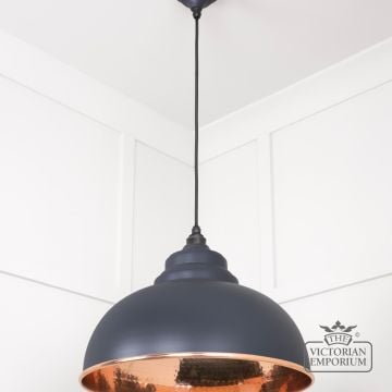 Harlow Pendant Light In Hammered Copper With Slate Exterior 49501sl 3 L