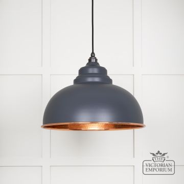 Harlow Pendant Light In Hammered Copper With Slate Exterior 49501sl Main L