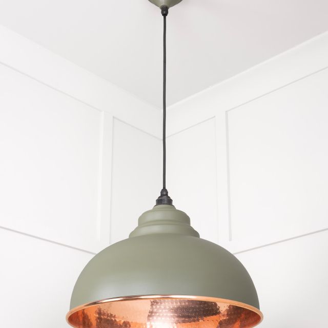 Harlow Pendant Light In Hammered Copper With Tump Exterior