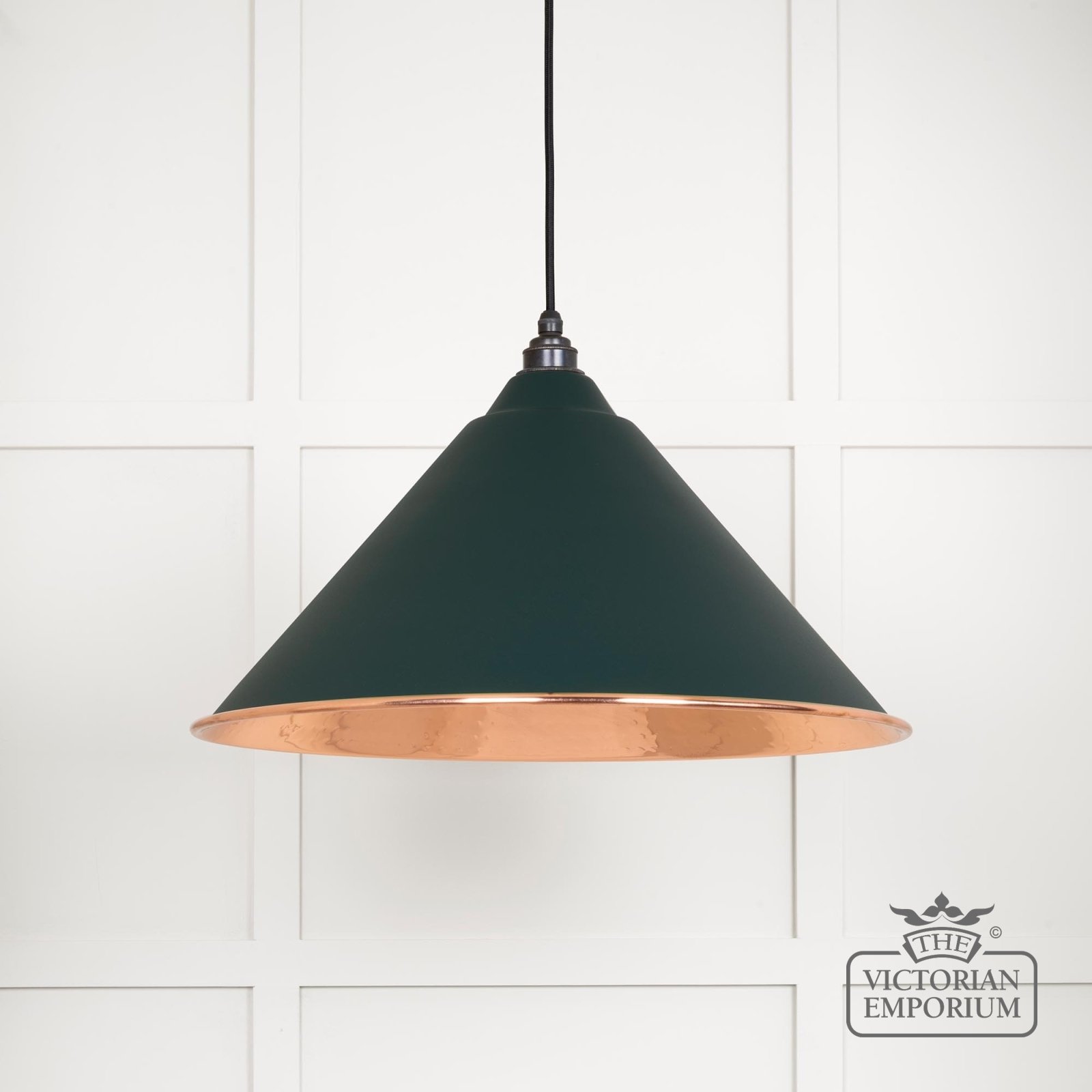 Hockliffe Pendant Light in Dingle and Hammered Copper