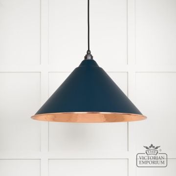 Hockliffe pendant light in Dusk and hammered copper
