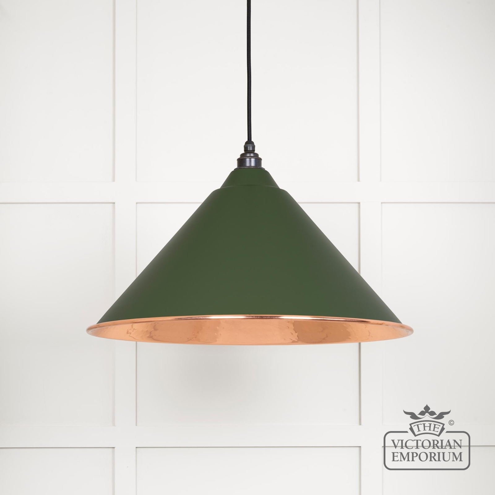Hockliffe pendant light in Heath and hammered copper