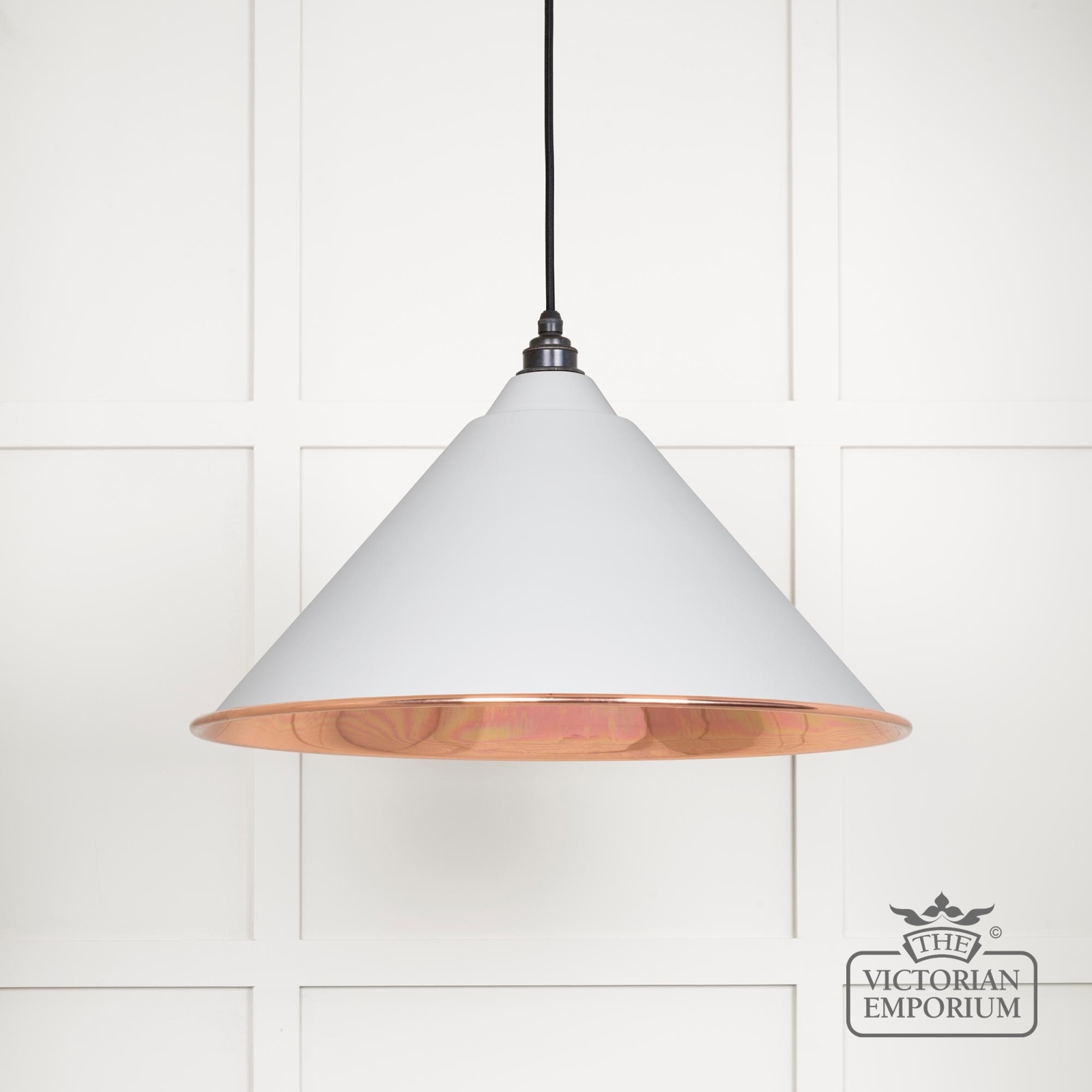 Hockliffe pendant light in Flock and smooth copper
