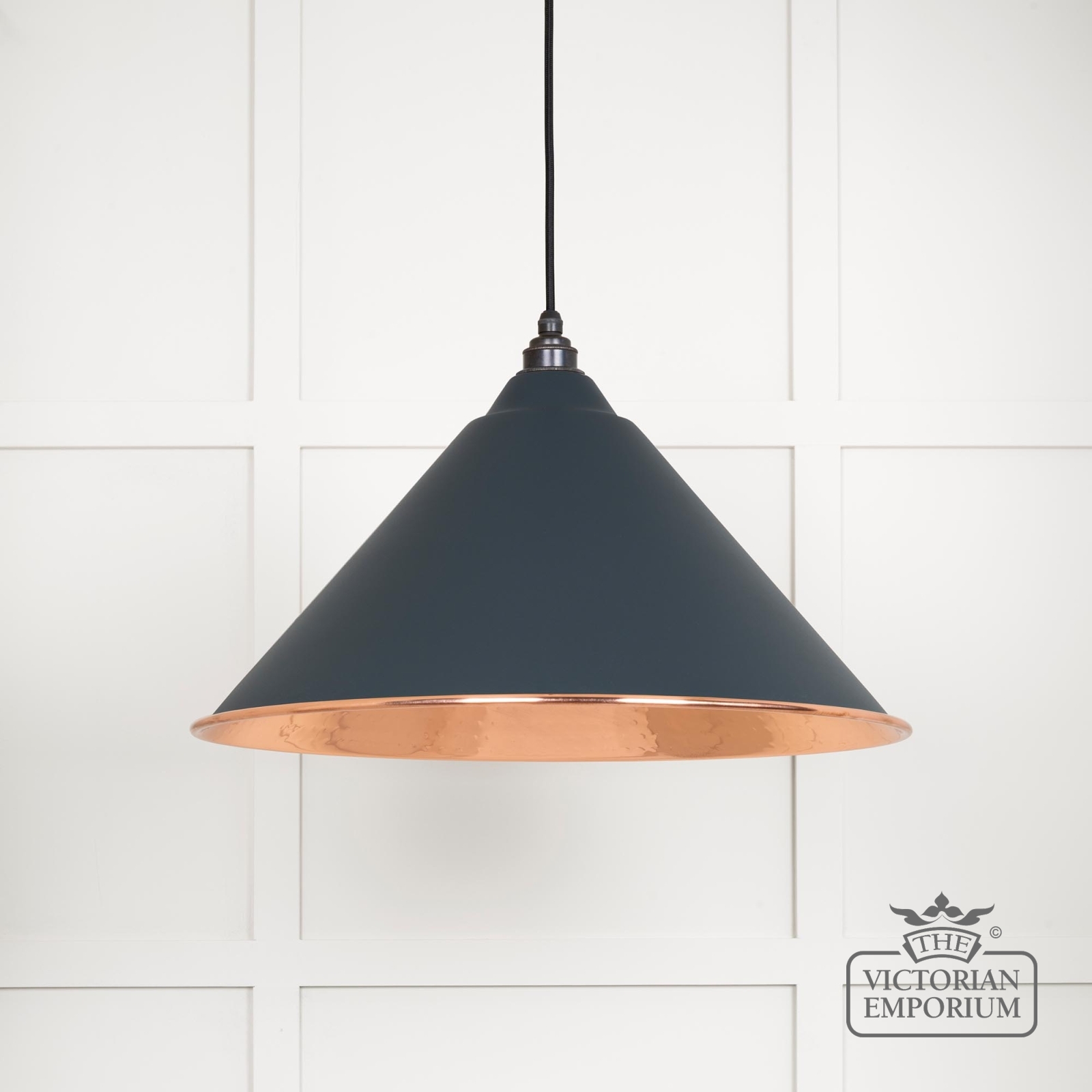 Hockliffe pendant light in Soot and smooth copper